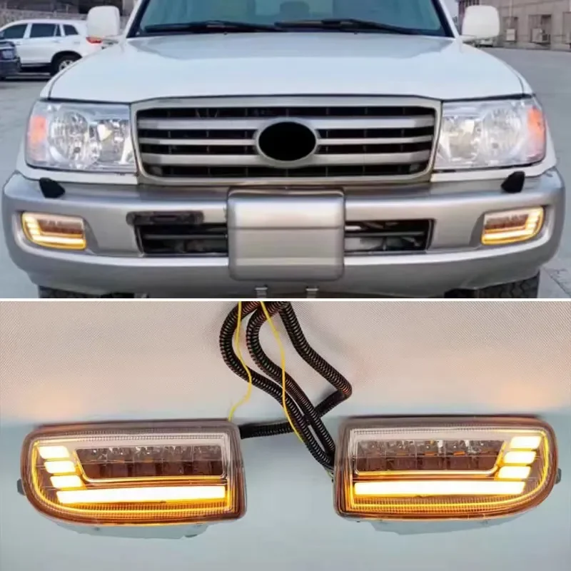 1 Pair LED Fog Lights DRL Turn Signal Driving Lamp Fog Light UZJ100 FZJ100 For TOYOTA LAND CRUISER 100 LC100 1998 1999-2007 2008