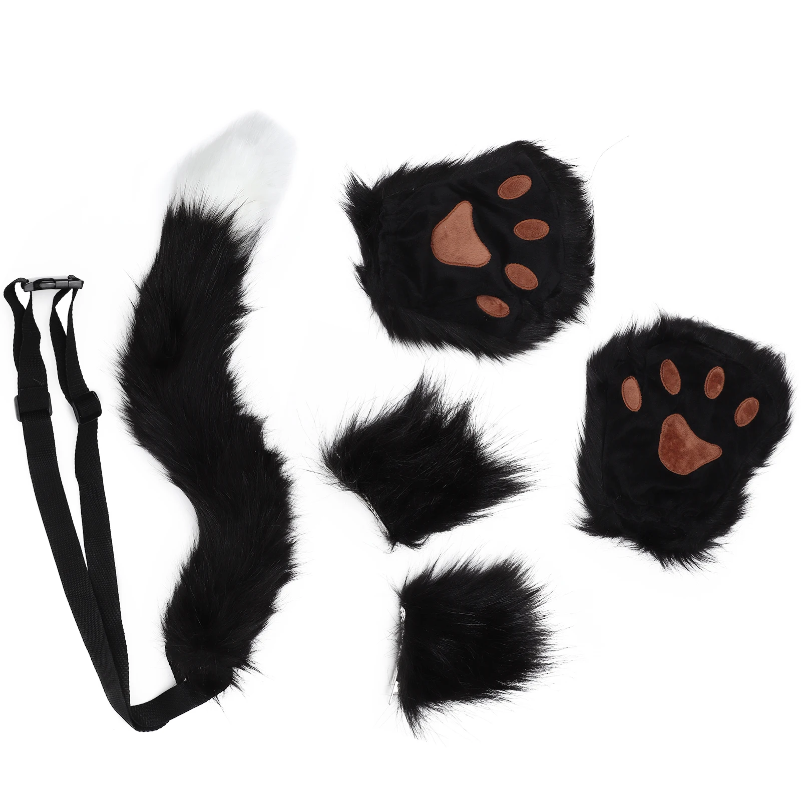 

1 Set Cat Paw Gloves Animal Ear Headband Tail Prop Cosplay Costume Accessory For Halloween Party Role Play Stage Performance