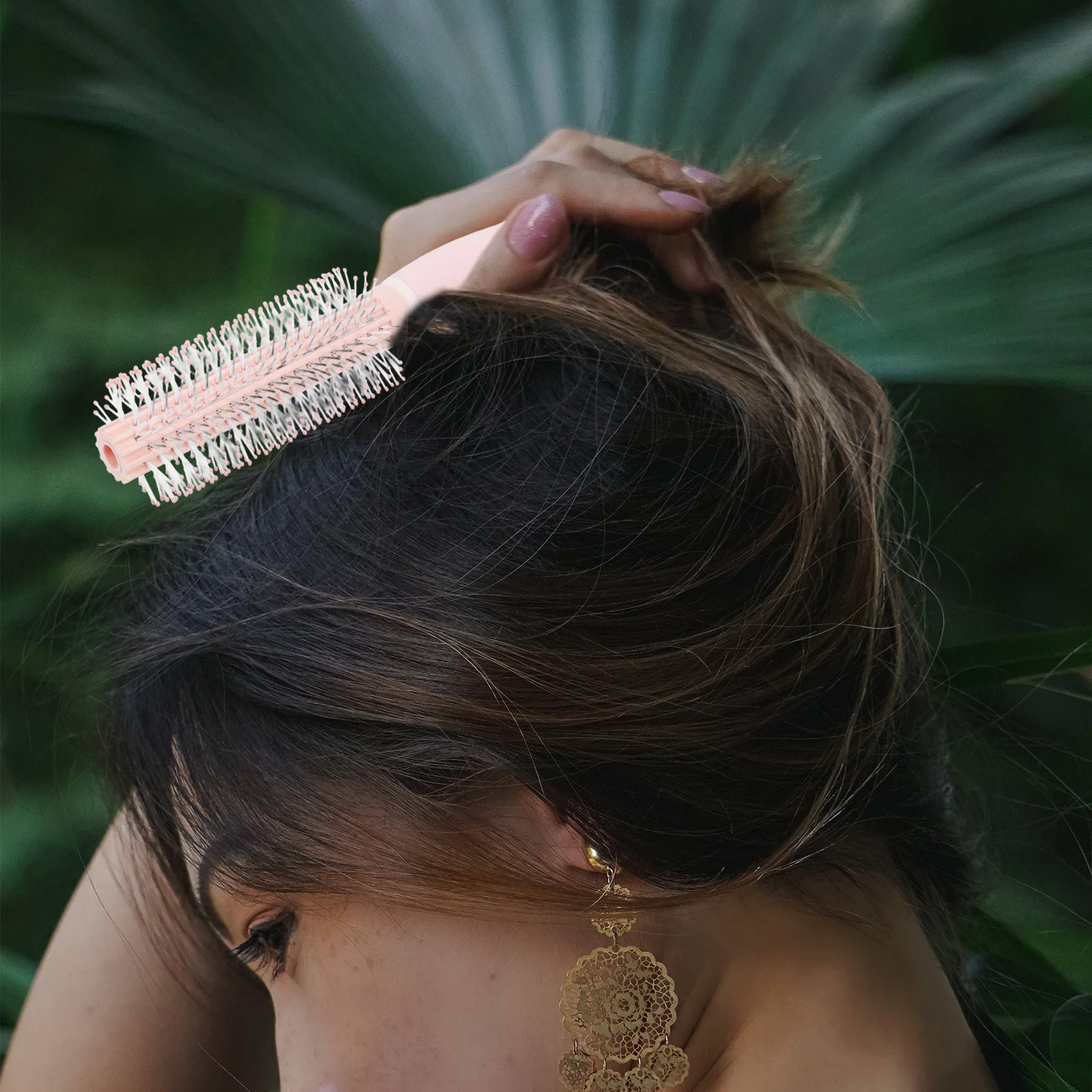 

Compact Mini Roll Brush for Blow Drying Lotus Pink Styling Tool Portable Hairbrush Salon Hairstyles Curls Waves Volume Travel