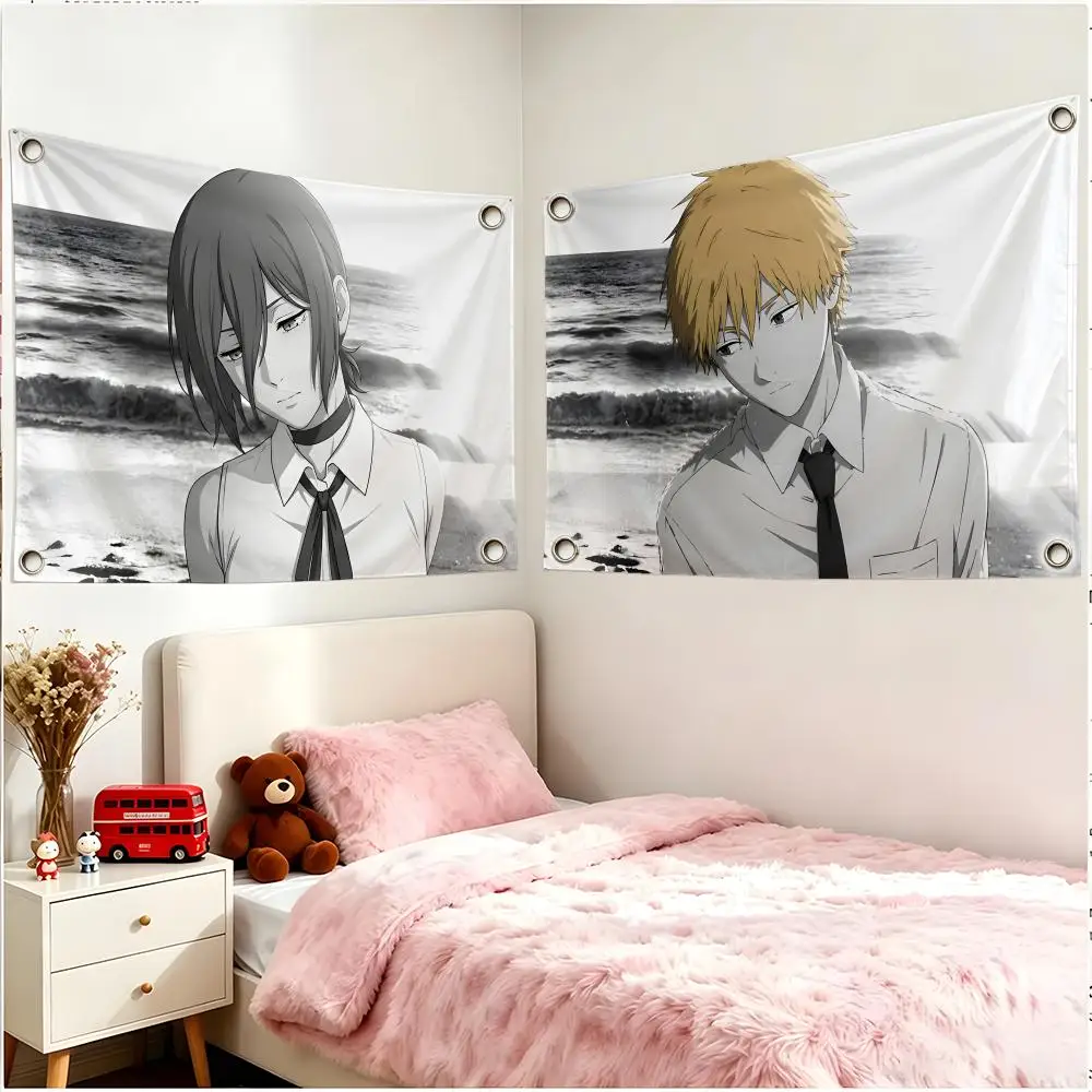 Anime Character Chainsaw Man Reze Flags Four Ring Borderless Art Decor Indoor Outdoor Use Simple Hang And Install