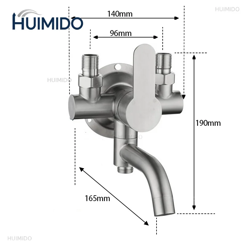 Stainless Steel Exposed Shower Faucet with Control Valve Switch Tap Wall Mount Tub Filler Folding Spout Handheld Shower Sprayer