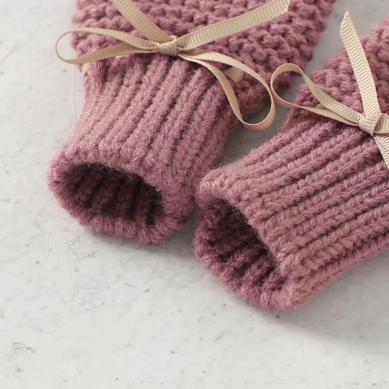 Baby Shoes + Gloves Set Knit Toddler Infant Slip-On Bed Shoes Hand Made Newborn Girl Boy Cute Boot Mitten Fashion Butterfly-knot