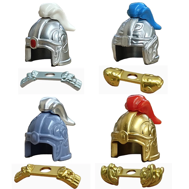 MOC Building Block Medieval Knight Roman Soldier Accessory Helmet Headwear Flame Feather Black Eagle Shield King cloak Brick Toy