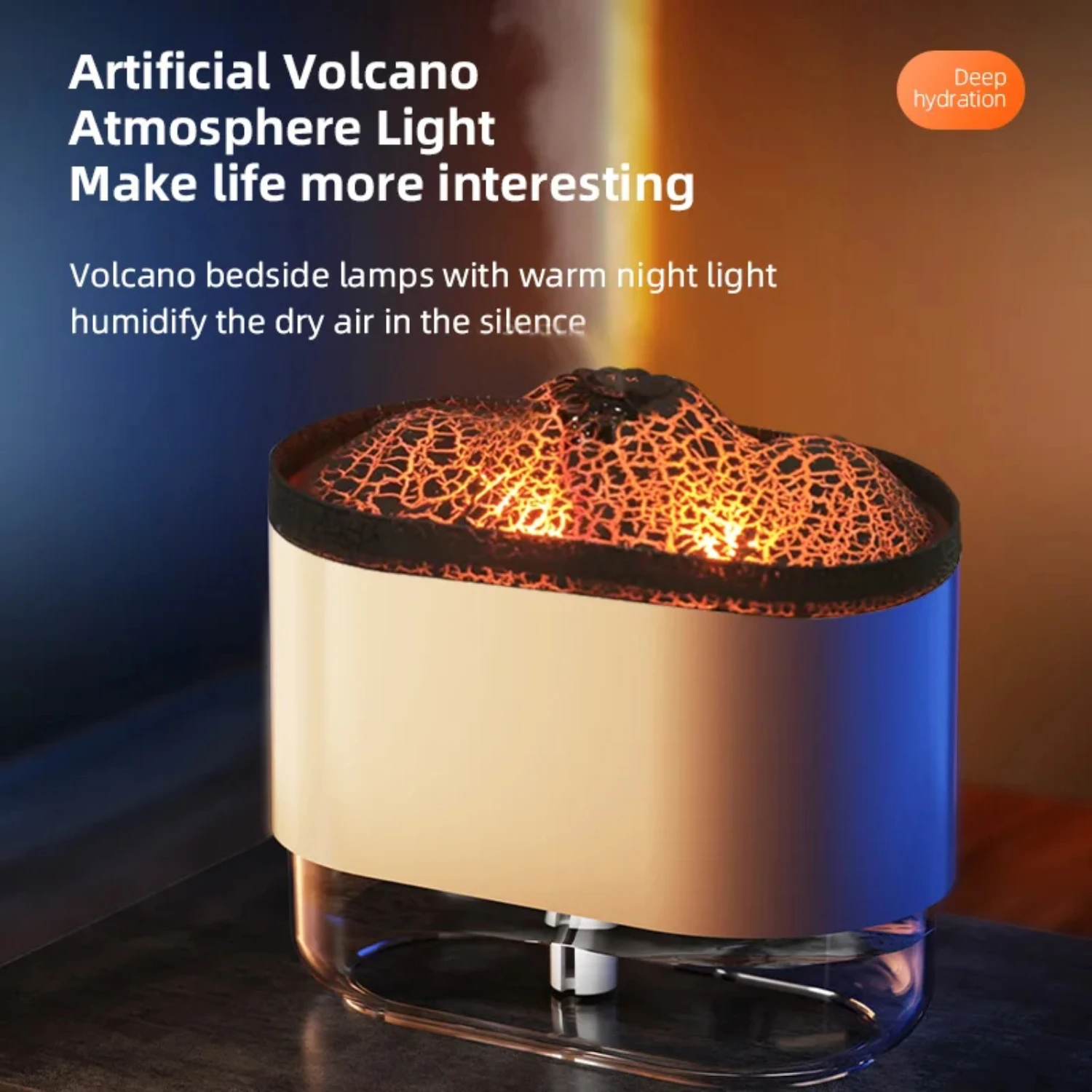 Cool Mist Ultrasonic Air Humidifier with LED Night Light - Volcano Essential Oil Diffuser Flame Lamp Maker Fogger - Difusor - Un