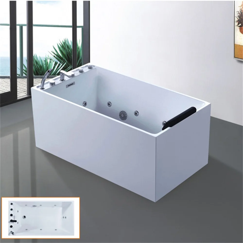 Picture 4: Rectangular Whirlpool Modern Acrylic Bath Tub Freestanding Design Bathtub Massage Tub with Pillows