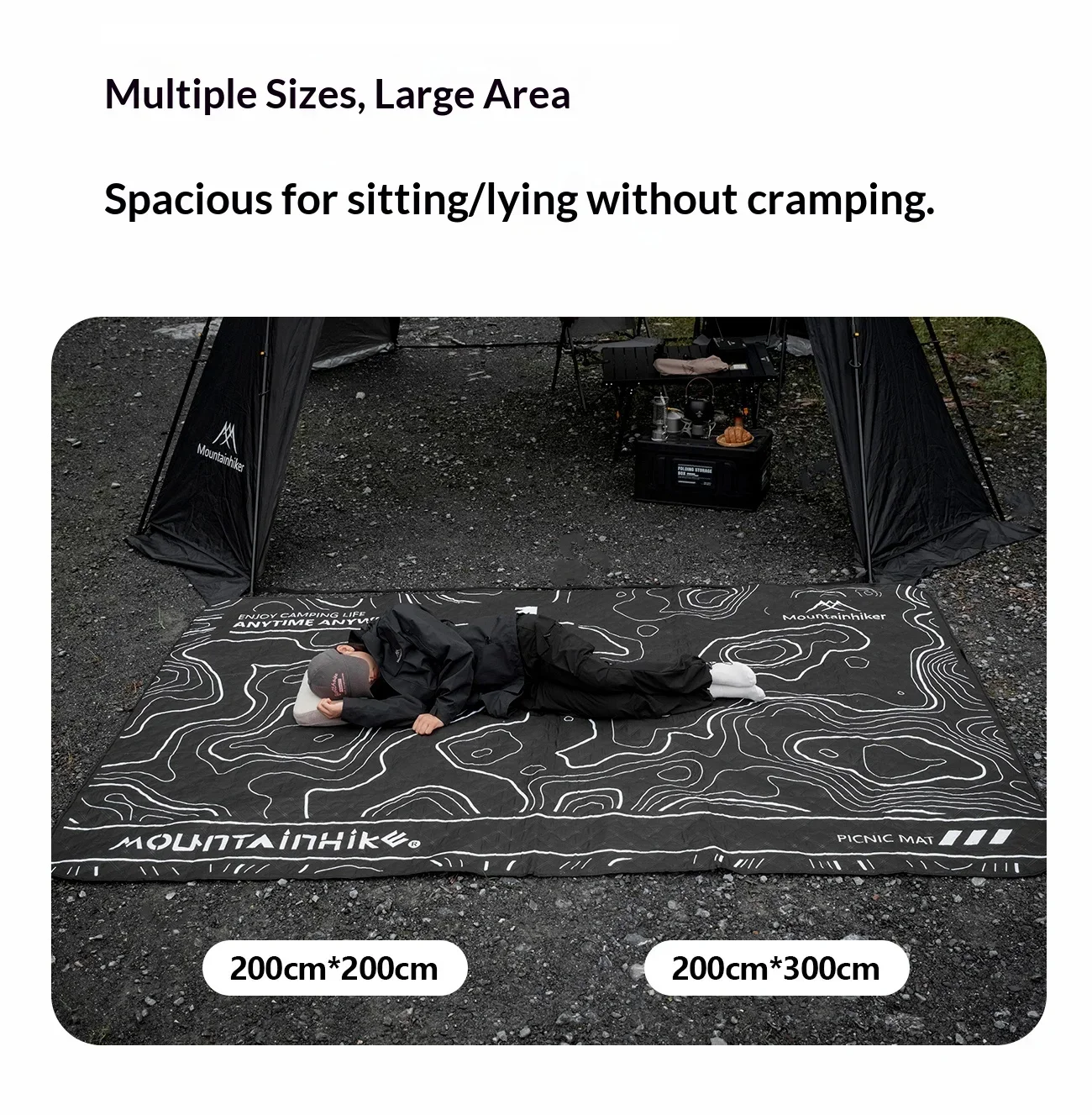 Mountainhiker Schwarze Picknickdecke, extra groß, schmutzabweisend, faltbar, Outdoor-Matte für Camping, Strand, Park, Gartenpicknick, 2x2m/2x3m – Detail 3