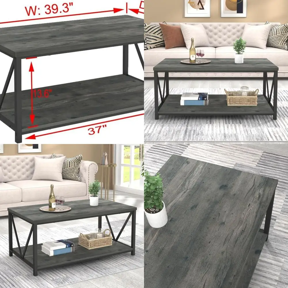 

Rustic Grey Wood and Metal Coffee Table, 39.3 for Living Room
