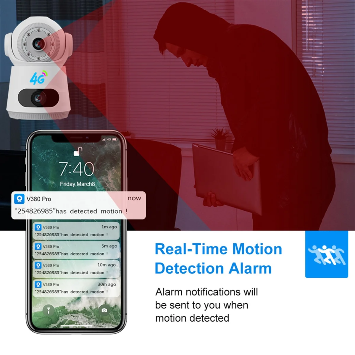 HOT!4MP Camera Monitoring 4G SIM Card Two-Way Voice Intercom Automatic Body Tracking Full Color Night Vision Camera US Plug