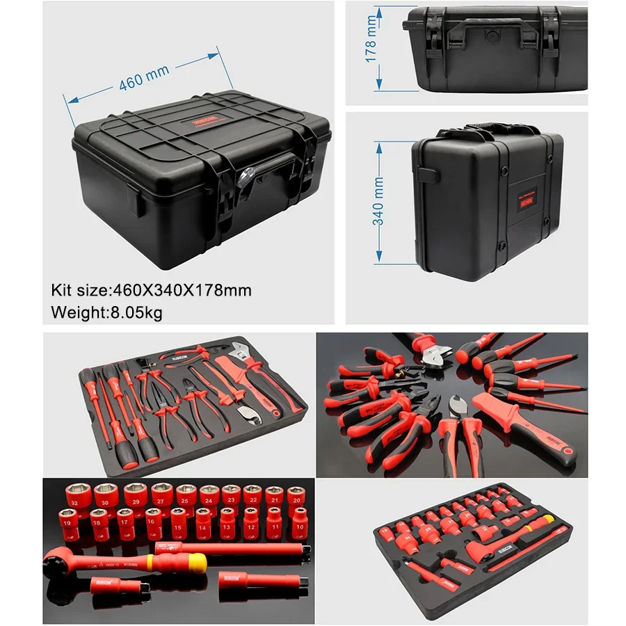 Japan RUBICON 36 PCS Insulated Tool Set 1000V VDE Contains Socket,Screwdrivers,Pliers and wrench with Tool Box NO.REV-36S