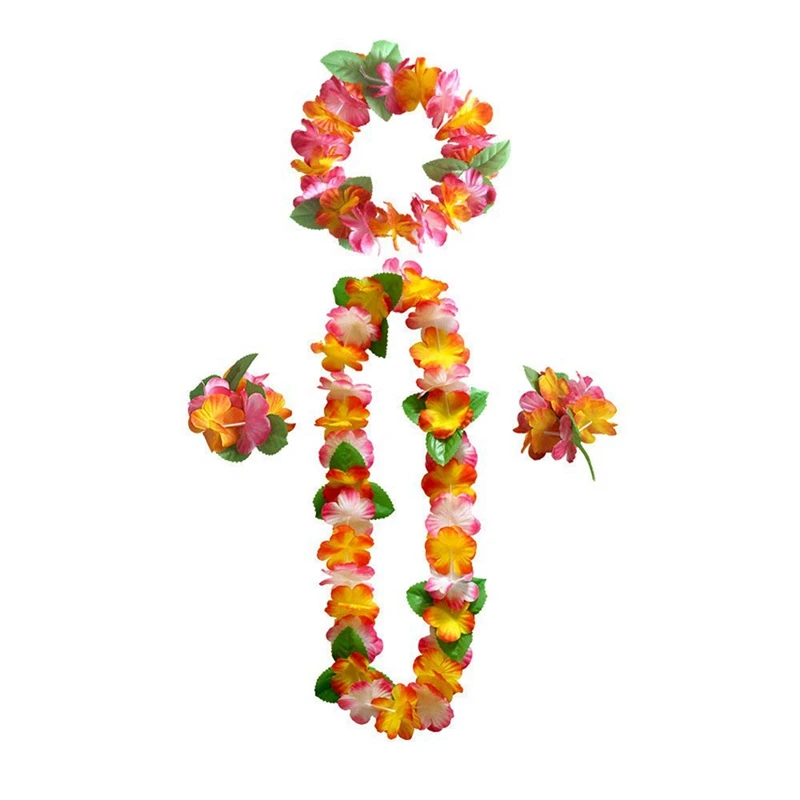 10 Sets Supplies Of Hula Garland Necklaces Bracelets Hawaiian Luau Leis Party Decorations Supplies For Hawaii Decorations