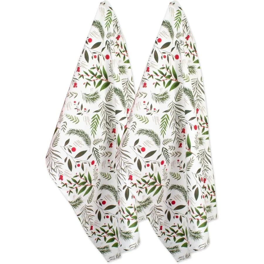 

Christmas Kitchen Towel Set Floral Tea Towels for Baking Cleaning Entertainment and Cng 18x28 Holiday Sprigs 2 Piece