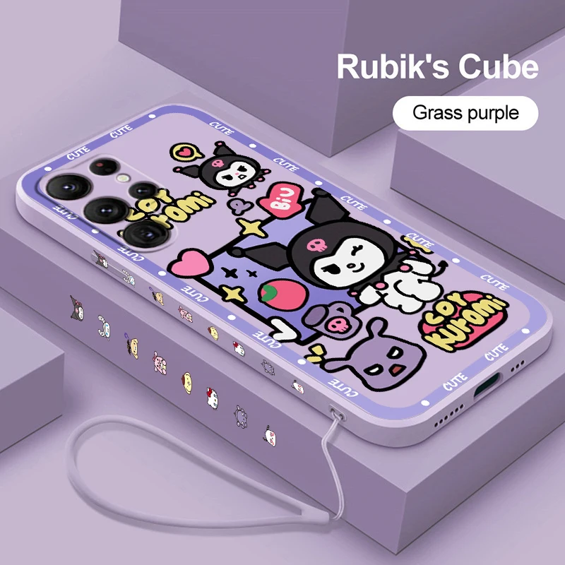 

Kuromi Girl Purple For Samsung Galaxy S24 S23 Ultra S22 S21 S20 S10 Plus Pro FE Lite Liquid Left Rope Phone Case