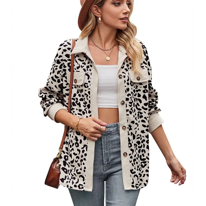 Autumn Winter Women's Solid Leopard Printed Jacket Fashion Trend Long Sleeved Jacket With Buttons Women Warm Street Style Jacket