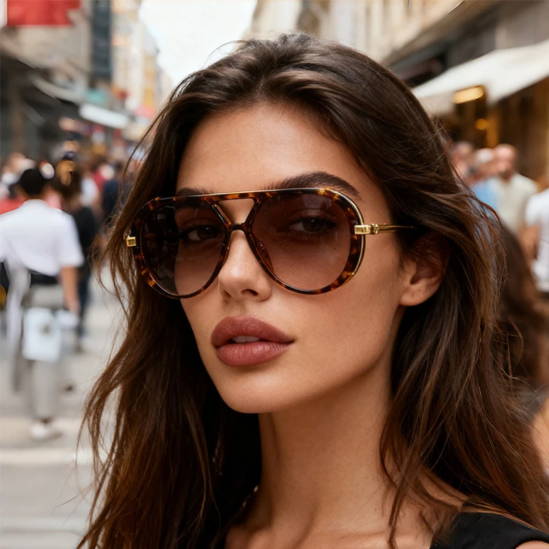 Große Piloten-Sonnenbrille im Punk-Stil für Damen, Metallrahmen, Leopardenmuster-Brille für Outdoor-Fahrten, übergroße Sonnenbrille für Herren – Detail 1