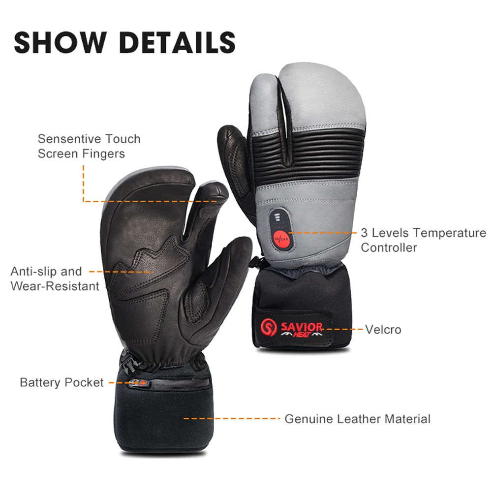 Savior Heat Ski Heated Gloves Rechargeable Winter Thermal Mittens Battery Warm Usb Rechargeable Electric Gloves for Men Women