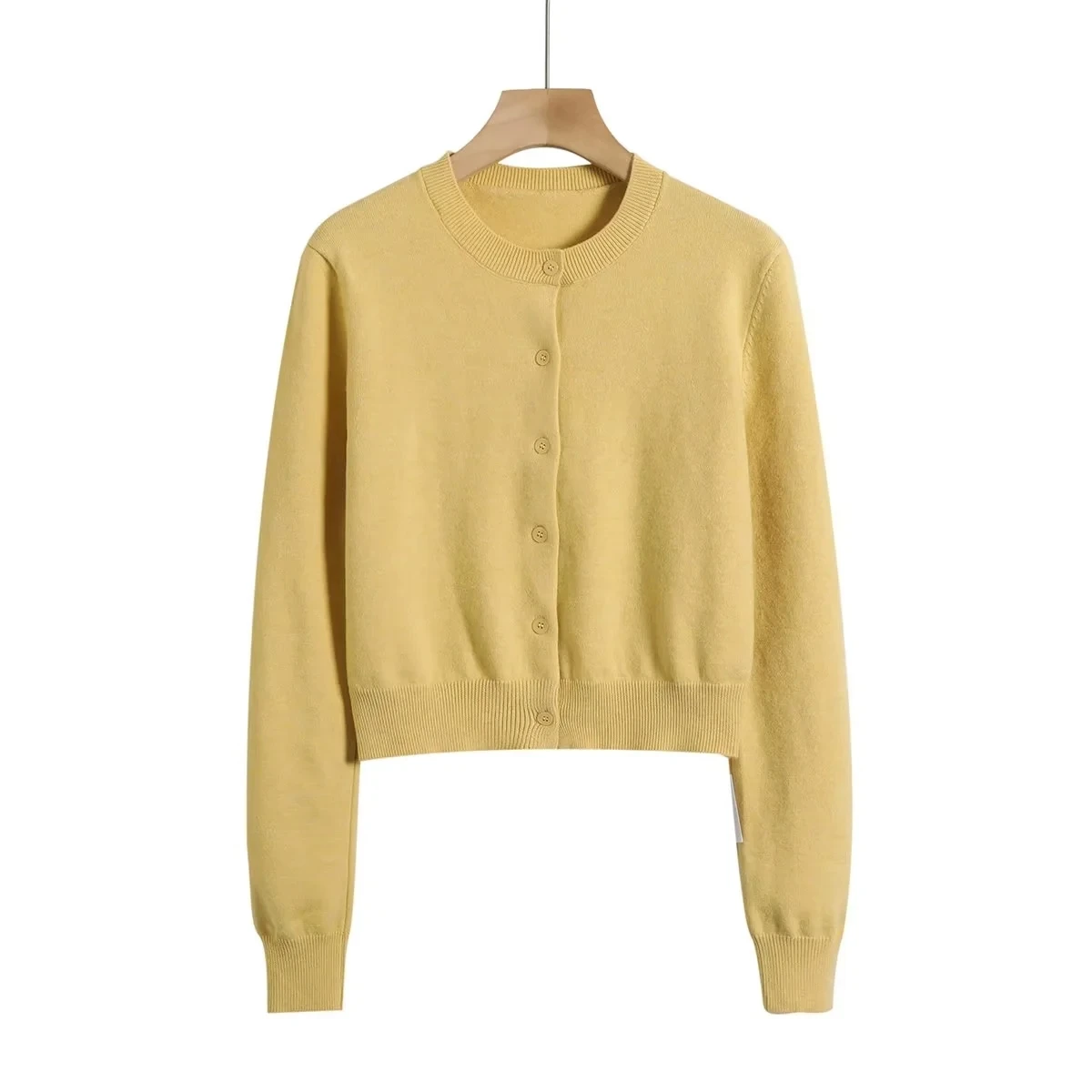 American Sle Autumn New Casual INS round Ne Knitted Open Cardigan Women's  Color Versatile Slimming Outerwear Knitte...