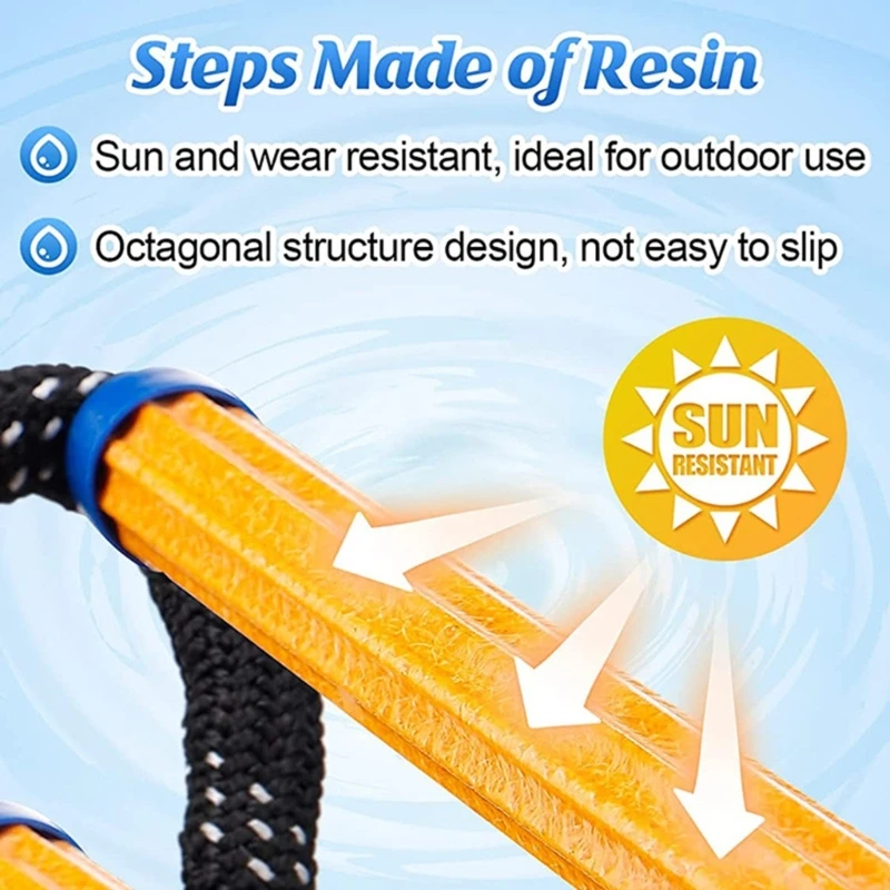 Rope Ladder for Boat, Boat Ladders Folding Removable, Boat Rope Ladder 4-Steps Marine Rope Ladder Extension Swim Ladder Dropship