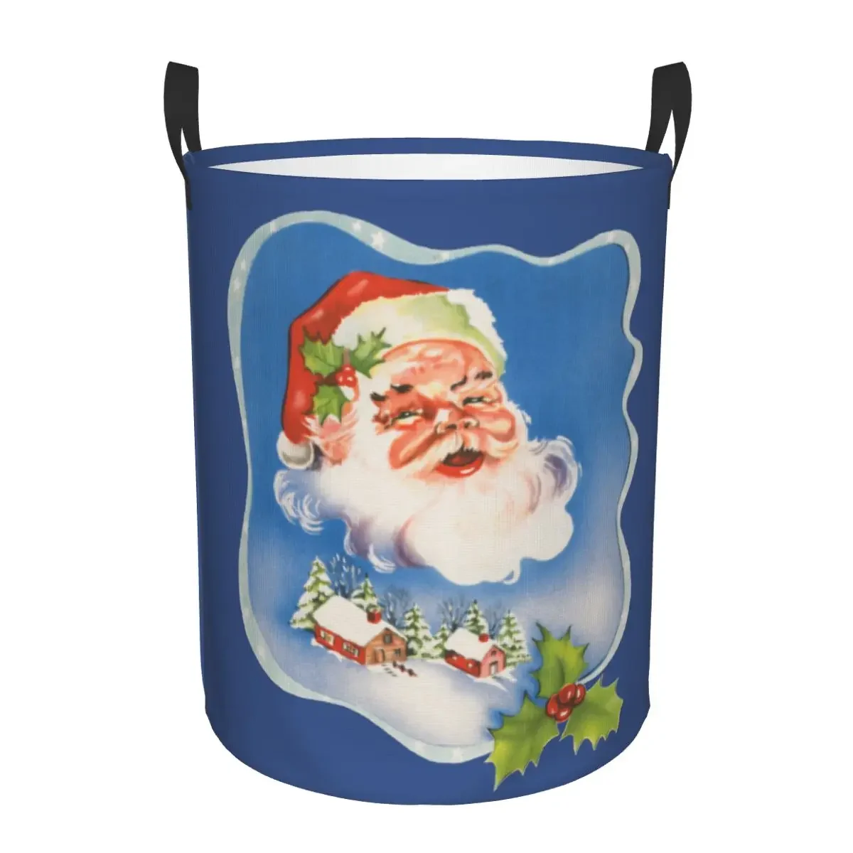 Christmas Retro Santa Claus Laundry Hamper Large Storage Basket Jolly Santa Happy Holidays Kids Nursery Toy Organizer