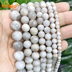 Natural Stone Smooth White Crazy Agates Round Beads Diy Bracelet Earrings Handmade Jewelry Making 15