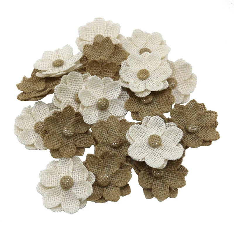 (10Pcs/pack) 60mm Jute Coarse Linen Artificial Flower Retro Style Decoration Party Craft Accessories Handmade Gift Decorations