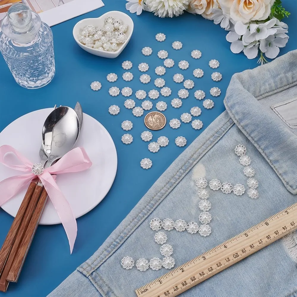 100 قطعة أزرار اللؤلؤ الصناعي من حجر الراين 0.51x0.53x0.24 بوصة أزرار بيضاء مسطحة الظهر من اللؤلؤ الزهري بدون ثقب أزرار بلاستيكية ABS #4