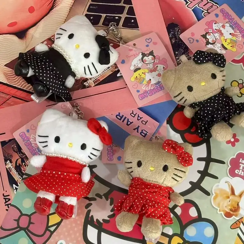 

Sanrio Black Skin Hello Kitty юбка в горошек плюшевые игрушки Kawaii брелок креативный мультяшный мини-кукла рюкзак кулон подарок для девочки