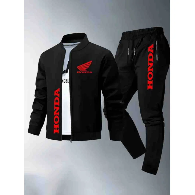 

Honda Men's casual polyester jacket set: Stand-up collar, full zipper front pocket with zipper, warm wool lining, solid