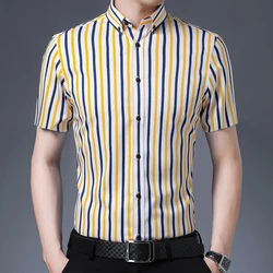 summer shirts for men elastic short sleeve striped shirt slim fit formal clothes Smart Casual office shirt anti-wrinkle Business