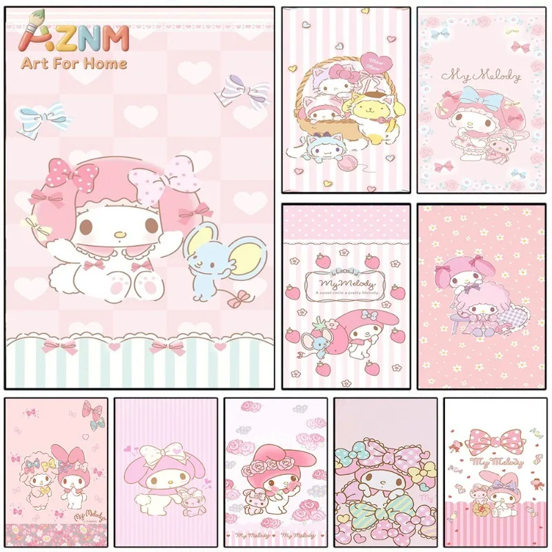 Sanrio My Melody Cute Pink Cartoon Canvas Wall Art No Frame Single Canvas Painting Poster Girls Bedroom Home Decor Art Print Pic