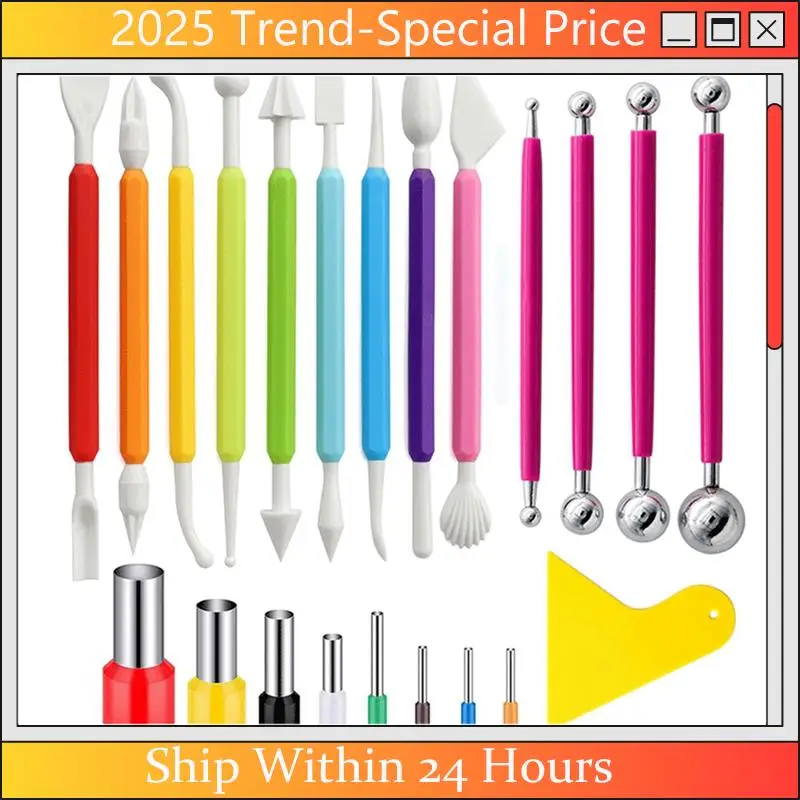 Feb.Pottery Tools Set Of 22 Clay Sculpture Carving Knives, Mud Scraping Blades, Round Punches.