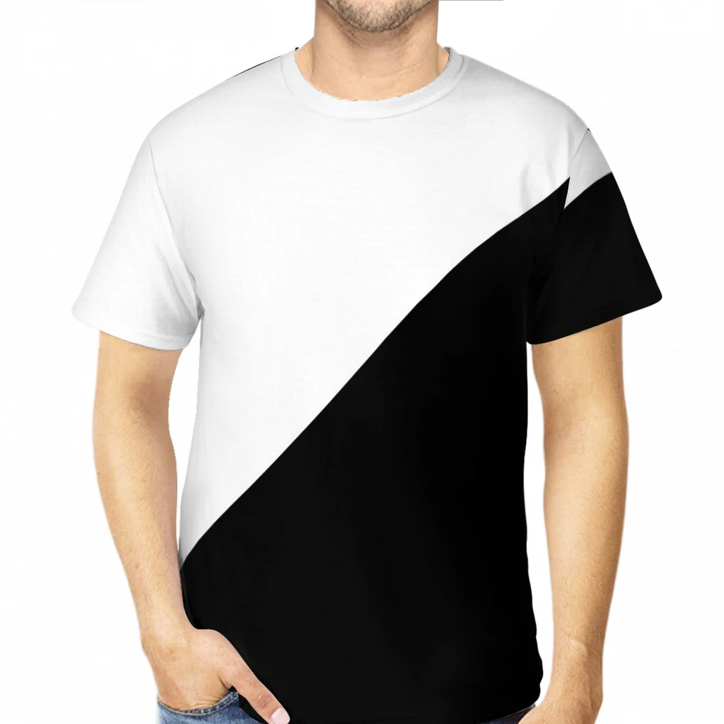 Diagonal Half White And Black Polyester TShirts Color Men Harajuku Tops Thin T Shirt Round Neck