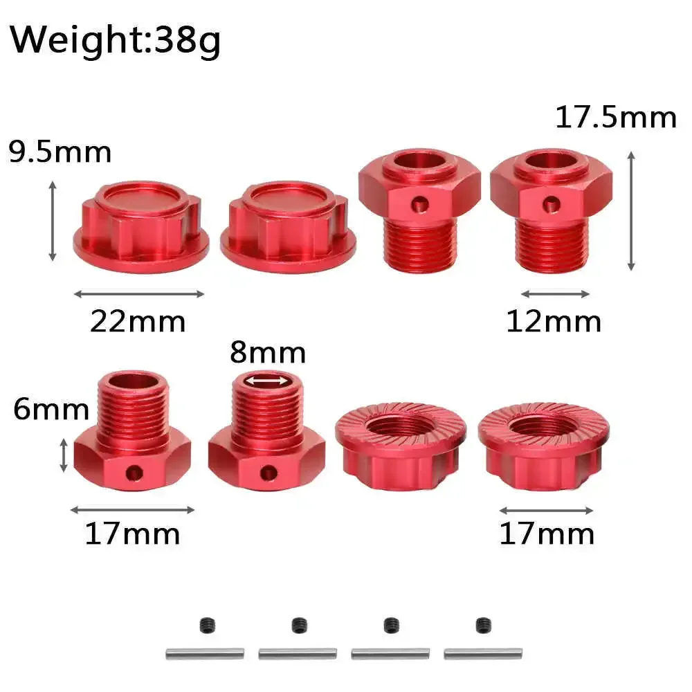 4 Stuks Metalen 17Mm Wiel Hex Hub Adapter Voor Arrma 1/10 Kraton Outcast 4S V2 Blx 1/8 Mojave 4S Blx Upgrade Onderdelen Accessoires