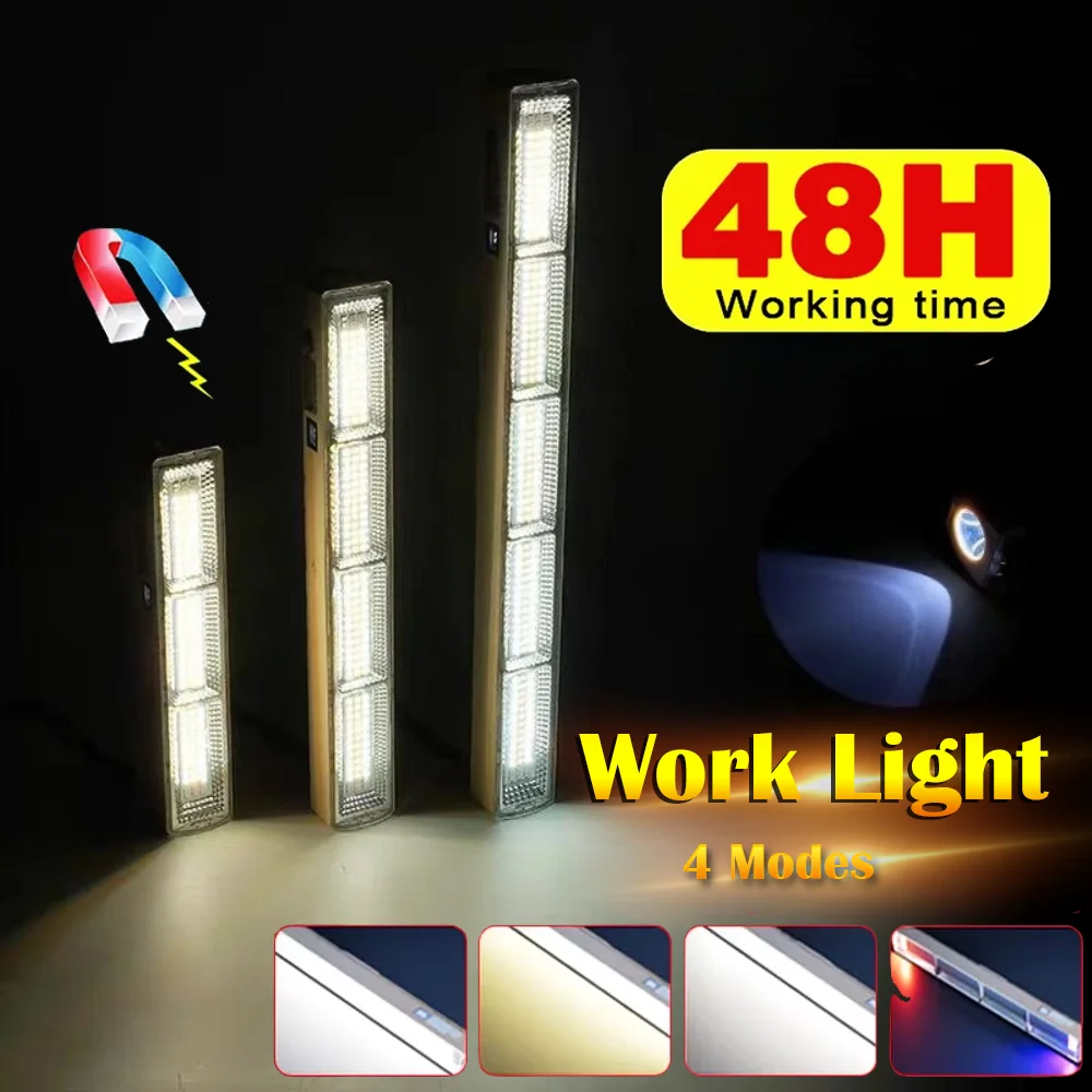 108/156/210 LED Magnetic Work Light with Hook USB Rechargeable Portable Underhood Work Lamp Bar For Car Repair Outdoor Lighting