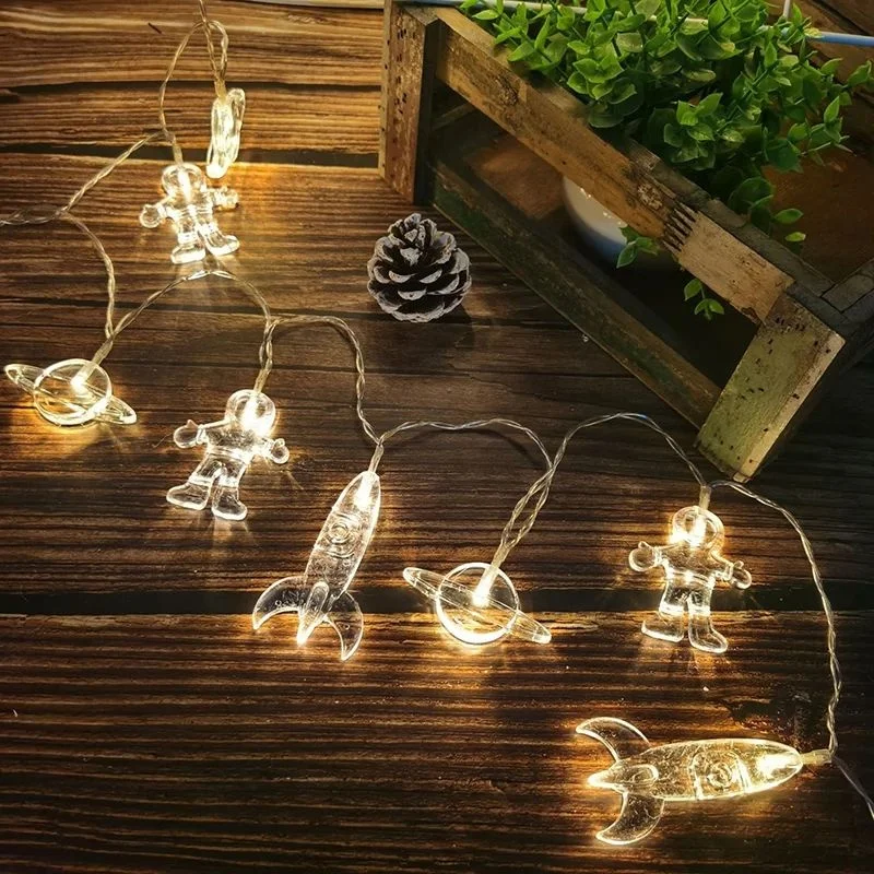 

New Battery Box Christmas LED String Lights Astronaut Rocket Planet Fairy Lights for Kids Room Birthday Party Holiday Decoration