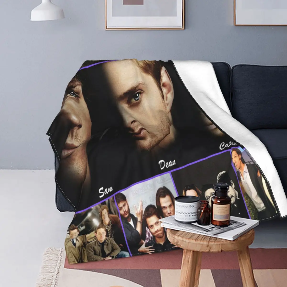 

Плед в клетку с коллажем Сверхъестественное покрывало для дивана Фланелевое украшение винтажное легкое покрывало s для домашнего дивана покрывала