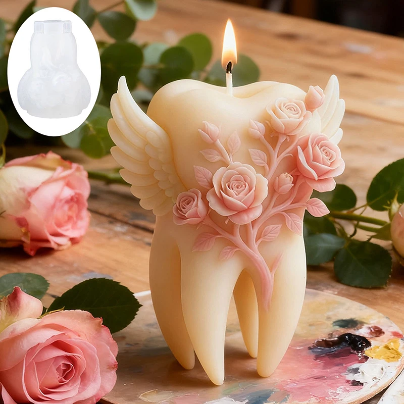 Wings Tooth Candle Silicone Mold 3D Relief Rose Tooth Silicone Mold DIY Handmade Aromatherapy Gypsum Epoxy Resin Making Mould view 4