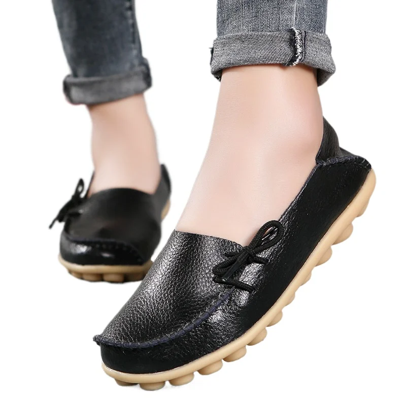 Women Shoes Women Flat Shoes Soft Leather Casual Flats Shoes Summer Black Loafers Women\'s Moccasins Zapatos Mujer Ballet Flats