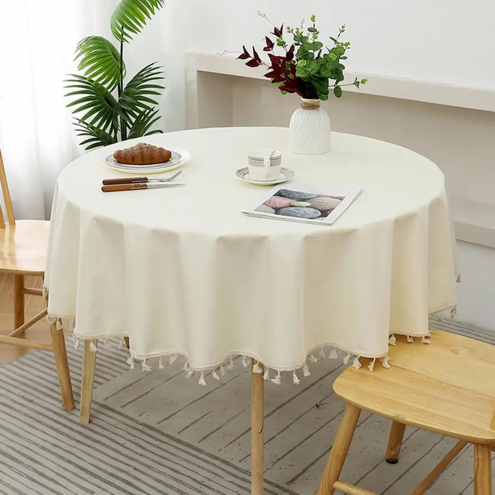 120/140cm Diameter Decorative Tablecloth Stain Resistant Washable Dining Table Mat With Tassel Round Table Ornament For Wedding