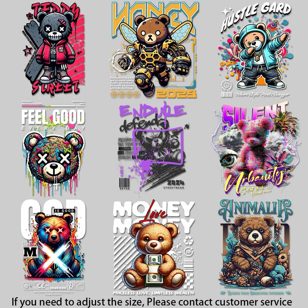 Intenso No Haters diseño de peluche estilo urbano moda oso transferencia gráfica ropa termoadhesiva diseños de transferencia de tela versátiles DIY