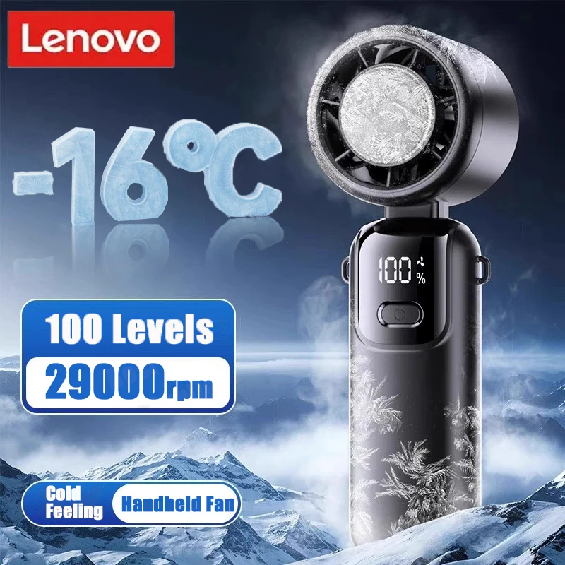 

Lenovo Refrigeration Handheld Electric Fan High-speed Violent Turbo Fan Folding Neck Hanging Ice Pack Small Fan Office Outdoor