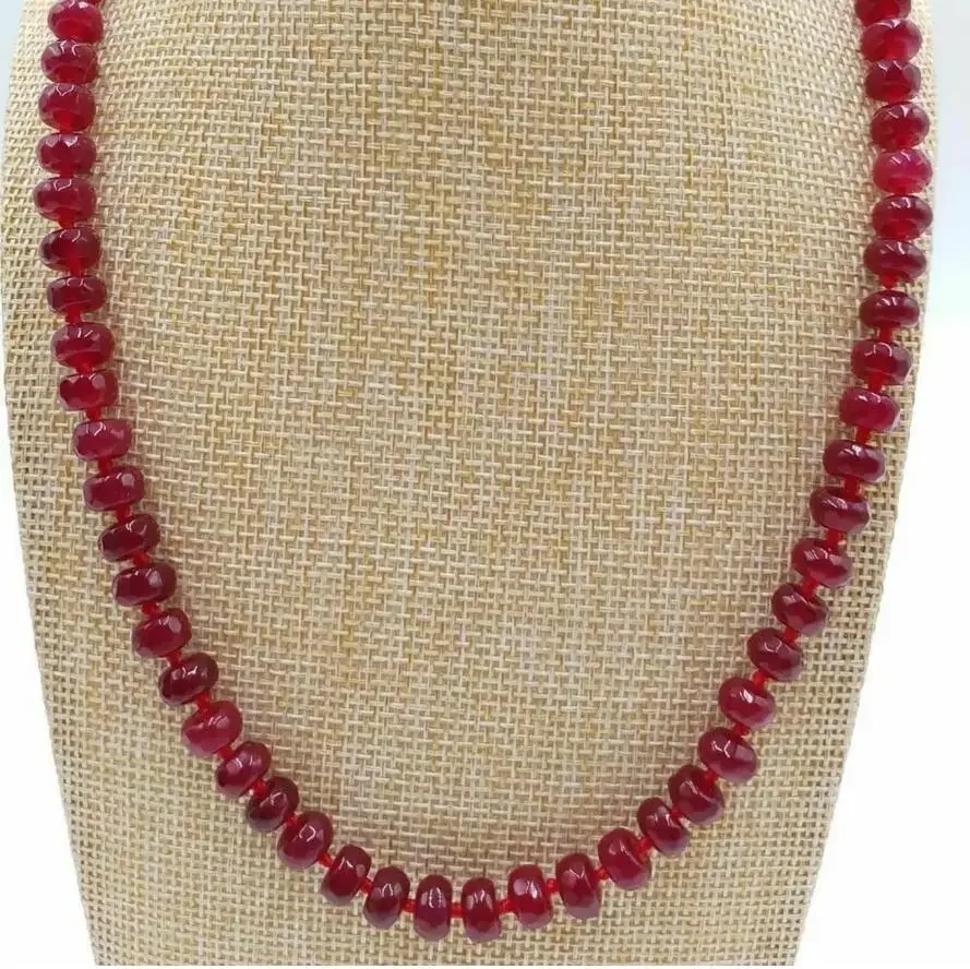 

Faceted 5x8mm Natural Red Ruby Gems Abacus Beads Necklace 18'' AAA