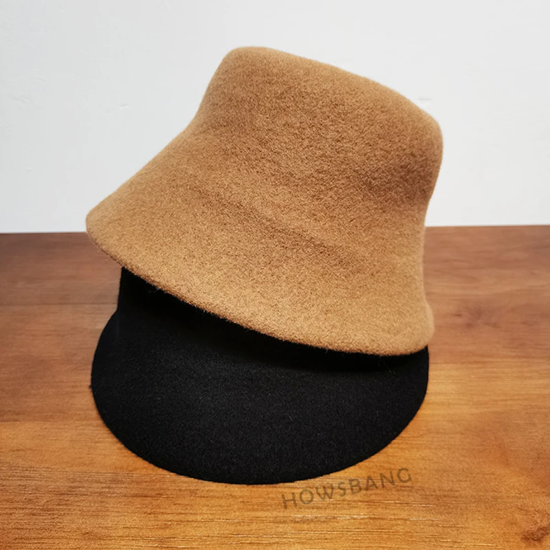 

Bucket Hats for Men Women, Woolen Outdoor Fishing Hunting Hat Sun Cap, Black/Camel Color Folding Winter Warm Dress Hat
