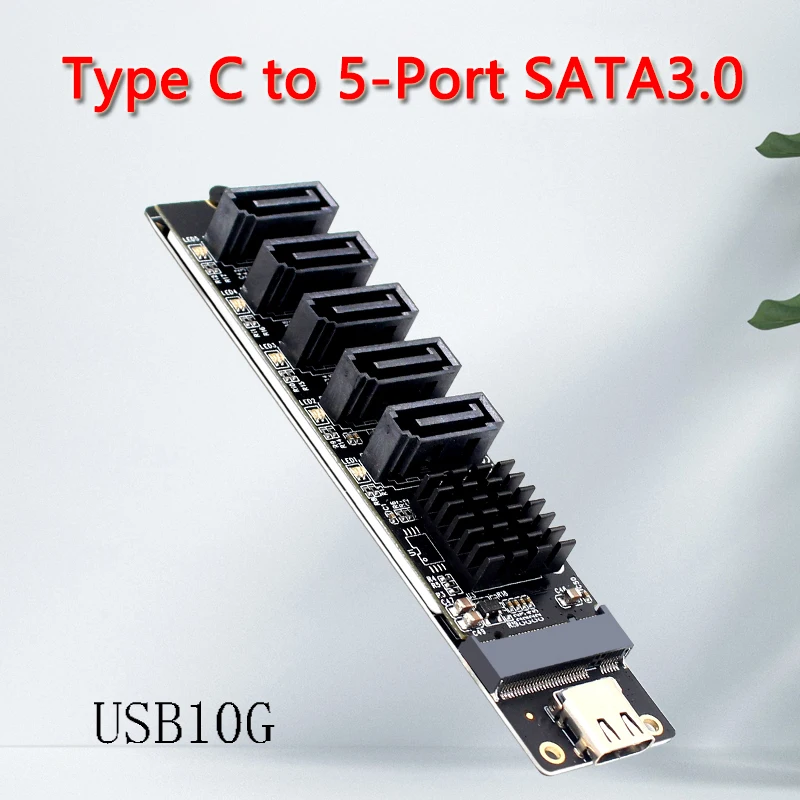 

Type C to 5 Port SATA 3.0 6Gbps Adapter Card JM575+JMS580 Chip SATA Expansion Card Riser USB C to SATA3.0 Converter for Computer