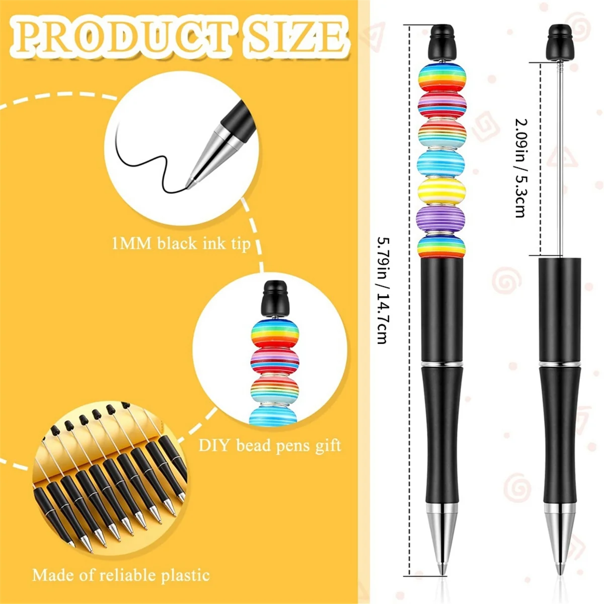 50Pcs Plastic Beadable Pen Bulk Bead Ballpoint Pen Shaft Black Ink Beaded Pens with 50 Refills for DIY Making Gift Black