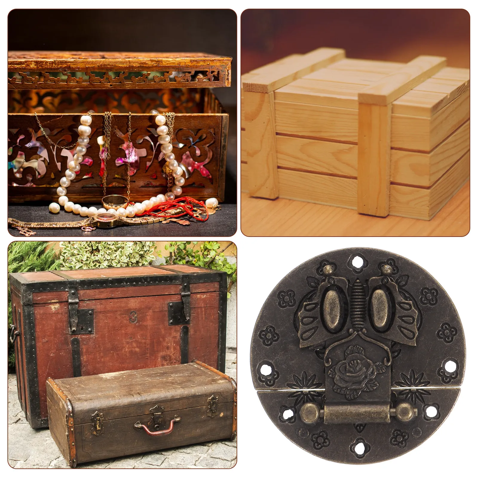 Vintage Brass Butterfly Buckle Latch Set – 4pcs Zinc Alloy Hasp for Jewelry Box, Wooden Drawer & Cabinet Decor