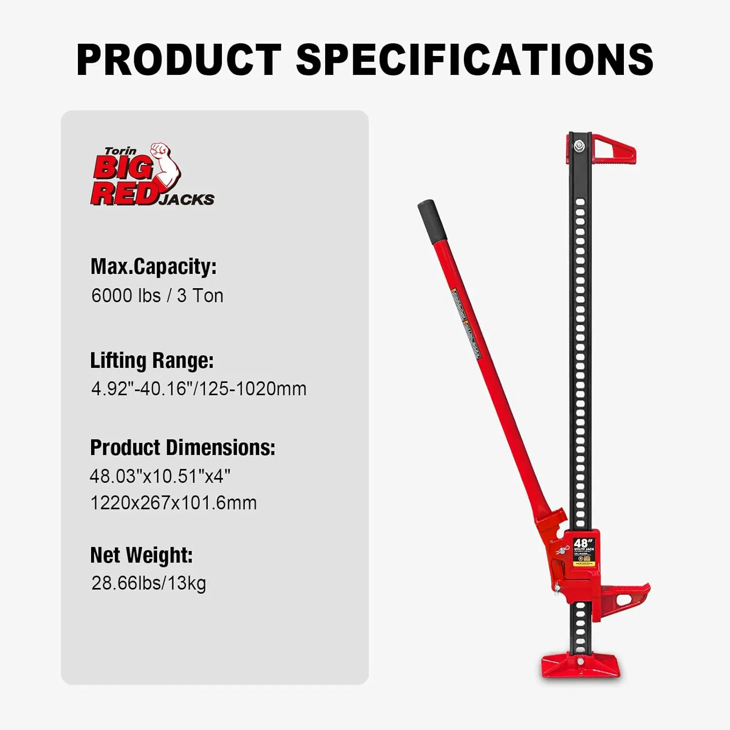 3 Ton Heavy-Duty Ratcheting Farm Jack for Off-Road and Utility Lifting, Red
