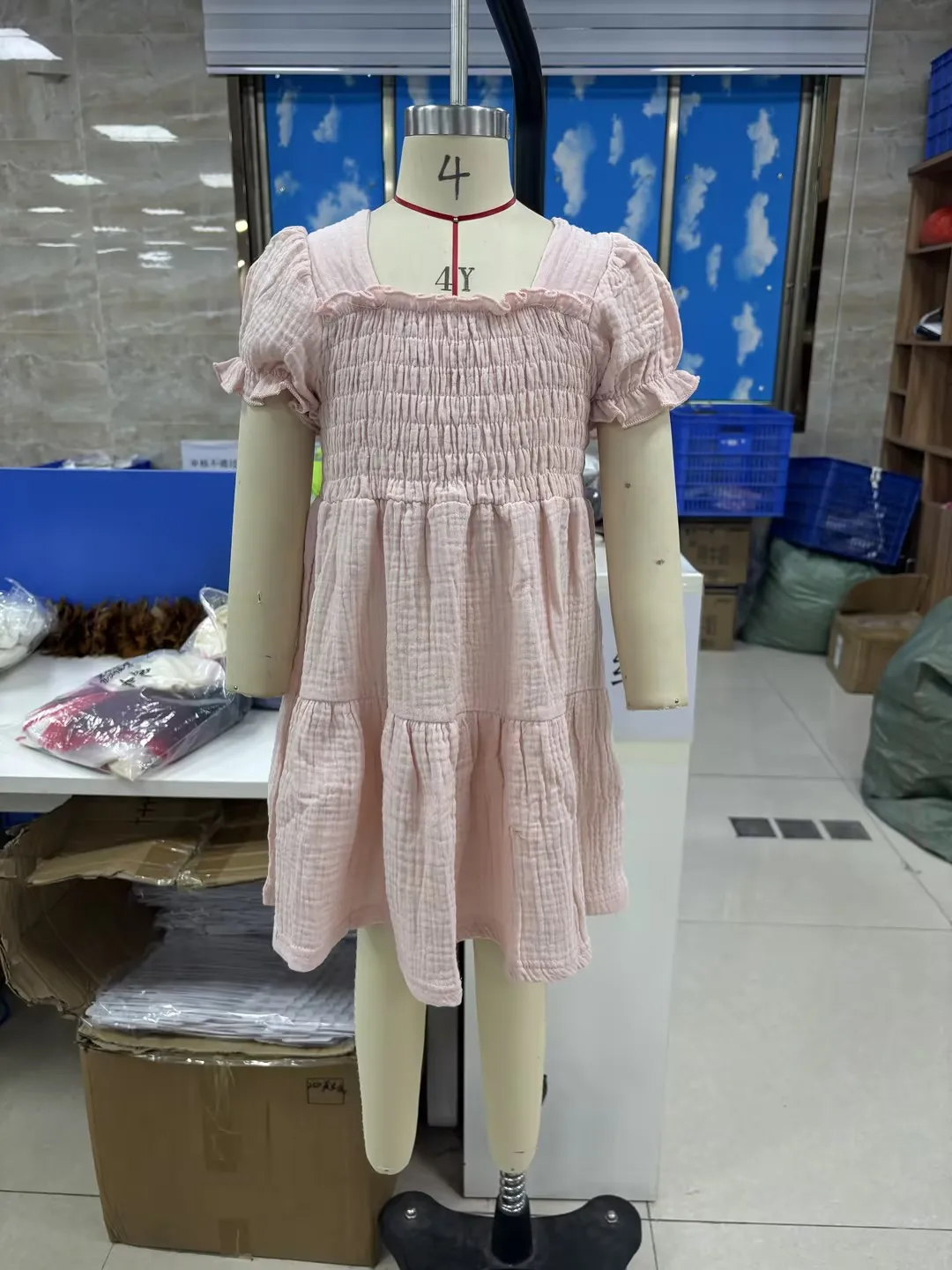 ملابس الأطفال الصغار فستان صيفي للفتيات بأكمام قصيرة منتفخة ورقبة مربعة على شكل حرف A فساتين الأميرة #6