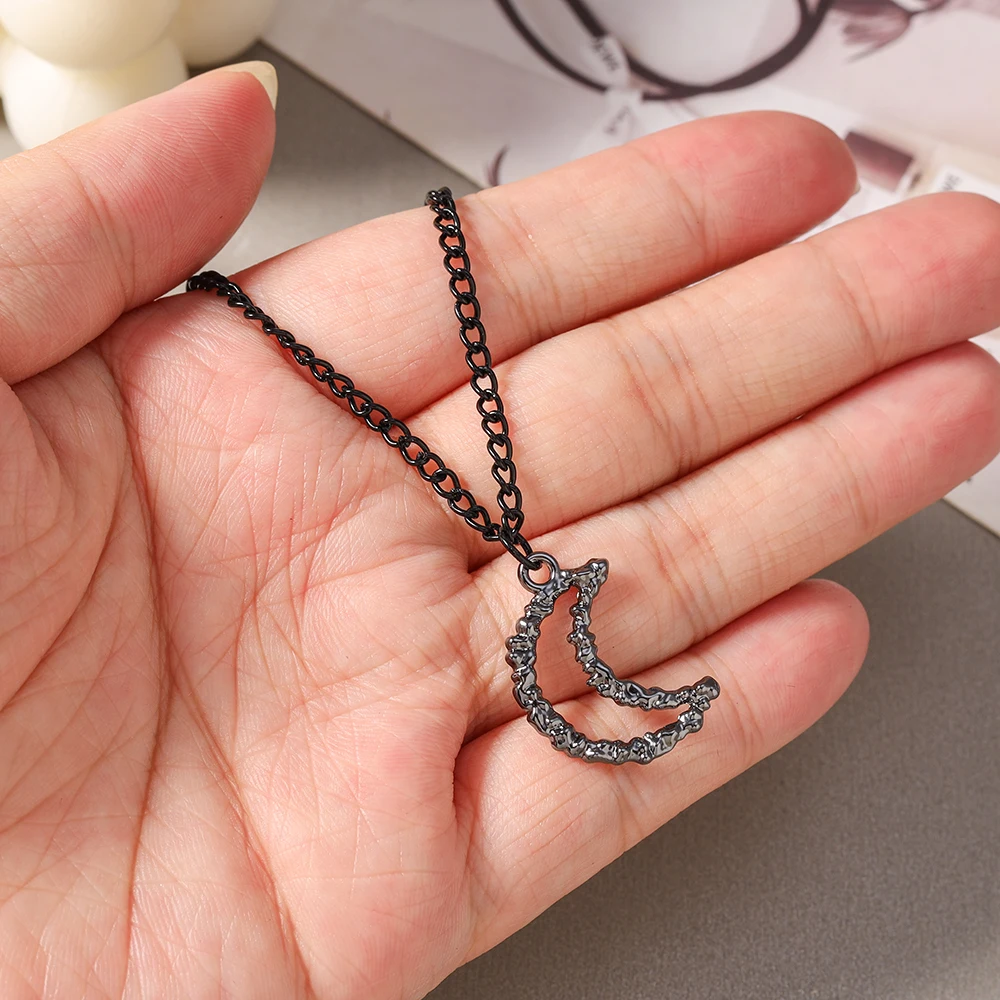 Aihua Hip-Hop Halskette mit Sonne-Mond-Stern-Anhänger in Gunmetal-Schwarz für Damen und Herren, Punk-Stil mit schwarzem Seilband, Y2K-Party-Schmuckgeschenke – Detail 11