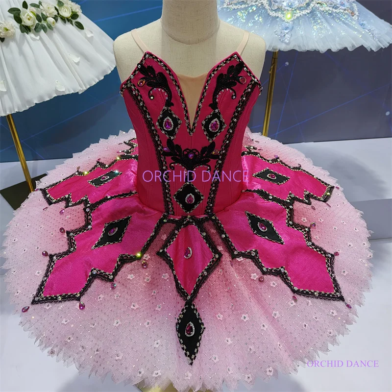 Professional 12 Layers Custom Size Kids Girls Women Adult Harlequinade Doll Performance Wear Hot Pink Ballet Tutu Costumes