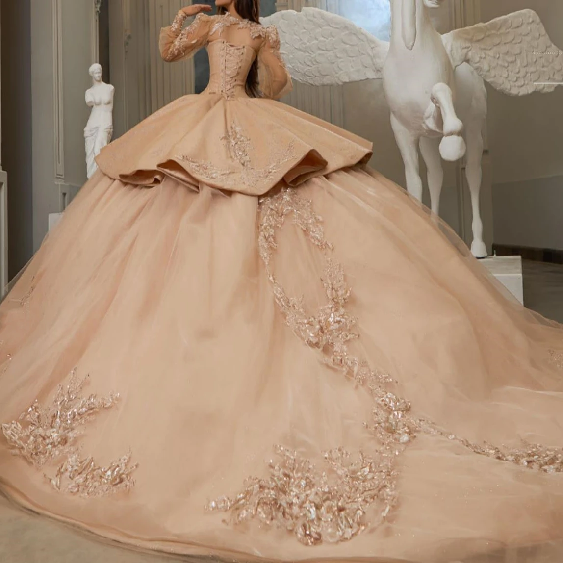 Vestidos de fiesta de dos piezas para mujer mexicana de lujo hechos a medida apliques de manga larga vestidos de fiesta de cumpleaños hinchados 15 años quinceañera